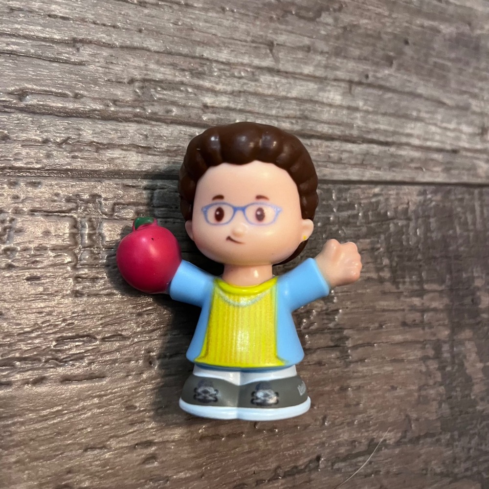 Fisher-Price Little People Teacher Figure Brown Hair Glasses Holding Apple